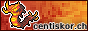 A red and orange web badge featuring Centiskorch