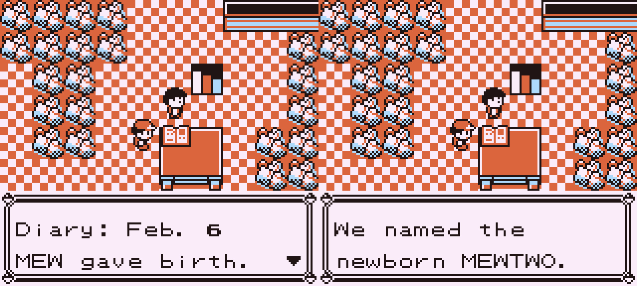 Diary: Feb. 6 Mew gave birth. We named the newborn MEWTWO.