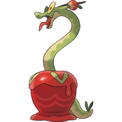 a Pokémon comprised of an red apple with 7 green dragons—or 