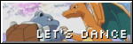 blastoise and charizard holding hands with the caption 'let's dance'