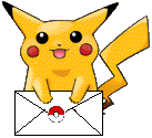 Pikachu, a yellow mouse Pokémon, holding an envelope
