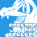 totodile on a blue background with the words 'pokémon art gallery' over the top