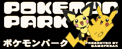 pikachu and pichu looking happy with the words 'Pokémon Park' in the background