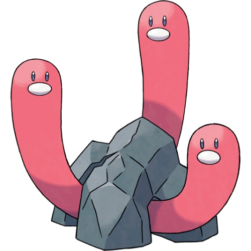 a long, red, three-bodied fish Pokémon that lives in a black spiky rock